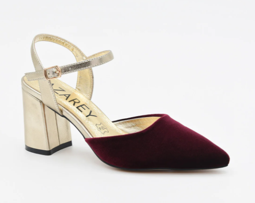 ZAPATO TERCIOPELO BURDEOS Y TACÓN DORADO