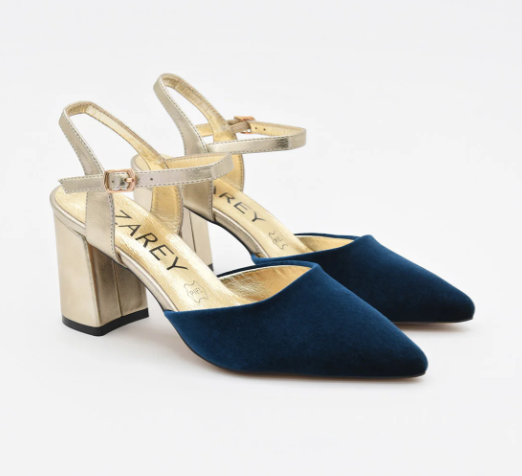 ZAPATO TERCIOPELO MARINO Y TACÓN DORADO
