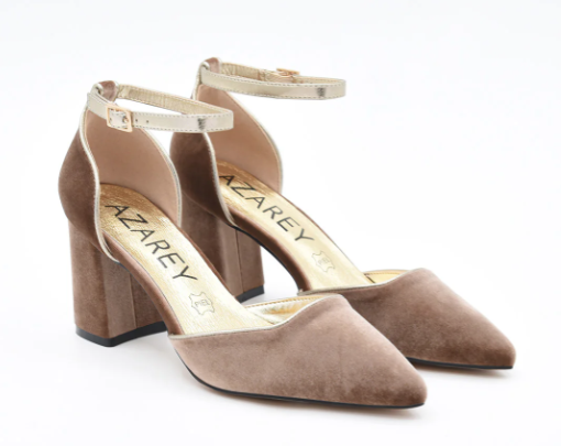 ZAPATO TERCIOPELO TAUPE CON RIBETE DORADO